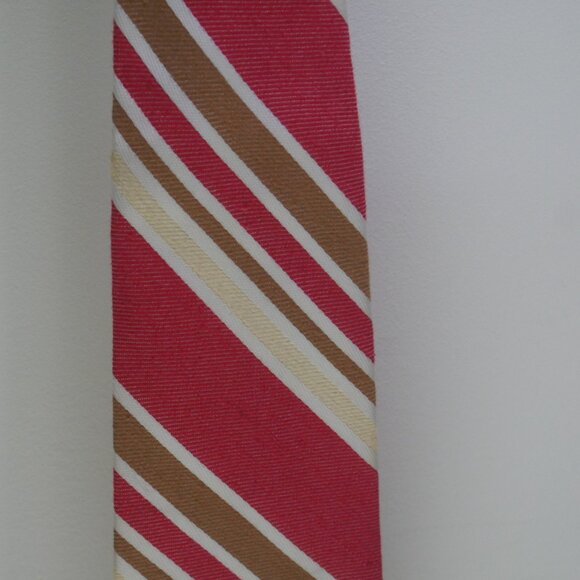 Vintage Sears Men's Store Cotton Blend Red Tan Cream Striped Tie - Picture 7 of 13